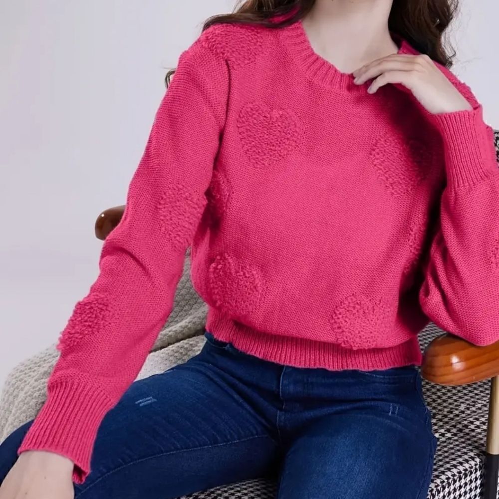 💥$5 BUNDLED💥Comfy Cozy Pink Hearts Sweater sz XL